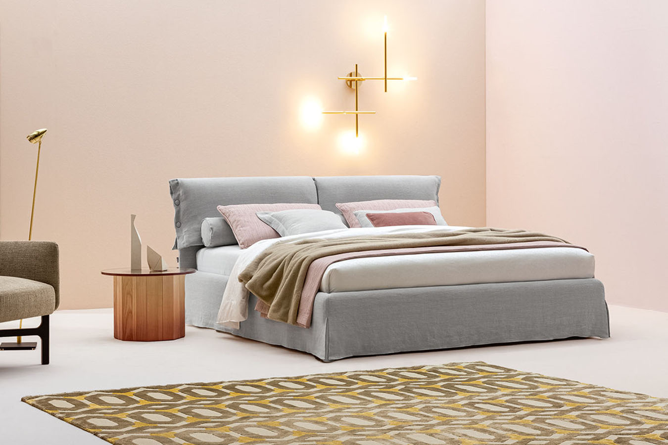 Letto Giselle con gonna di Twils in lino grigio