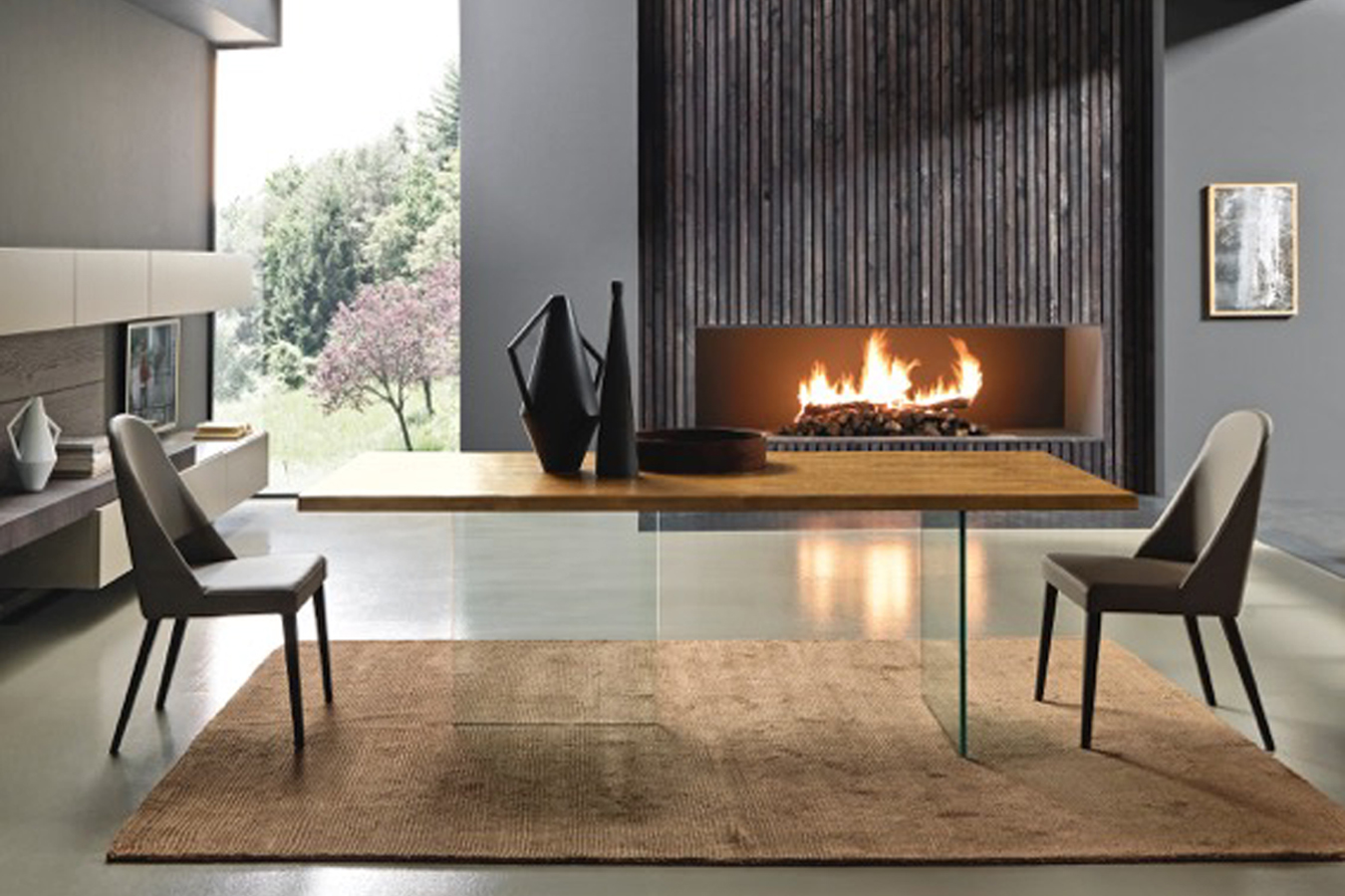 Tavolo con base in vetro e piano in legno massello Ghost di FGF