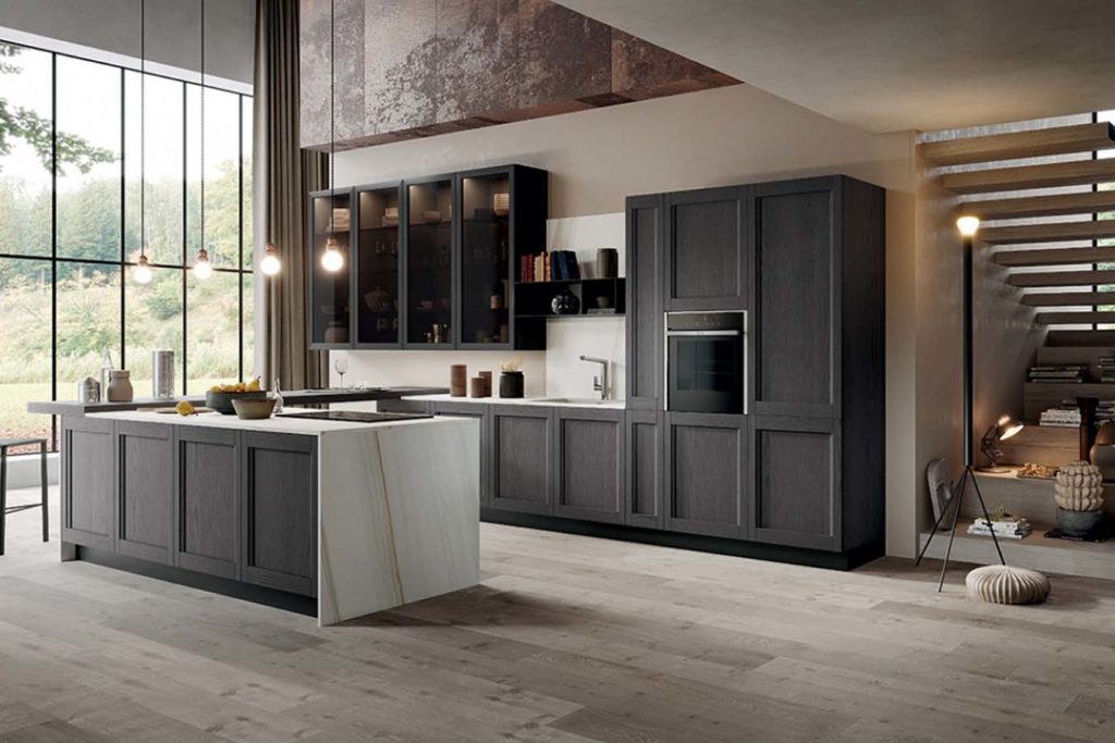 Cucina Frida Modern di Arredo3 finitura laccato poro aperto Vulcano