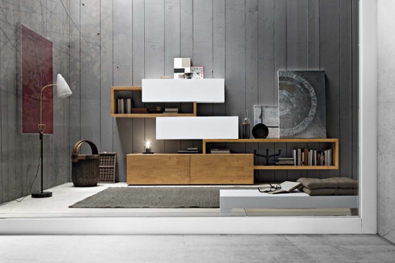 Soggiorno moderno in legno massello e laccato bianco Box di FGF
