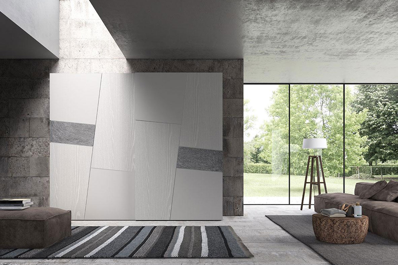 Armadio scorrevole bianco con anta a disegno geometrici modello 320 di Mobilgam