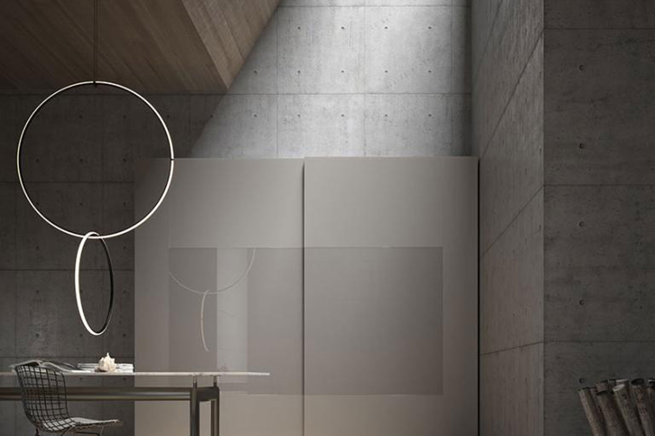 Armadio scorrevole di colore beige con anta laccata lucida e opaca modello 308 di Mobilgam